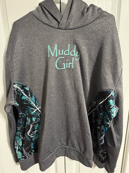 Muddy Girl Tops - 🩵 Muddy Girl Teal Camo & Grey Hoodie 🩵